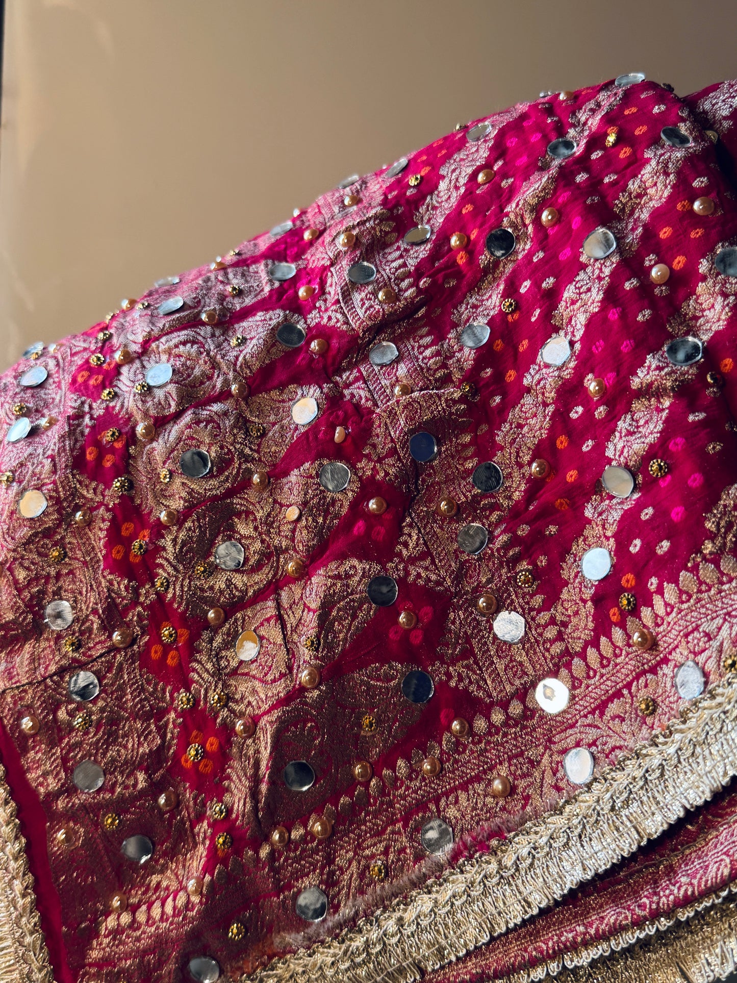 Pink Banarasi Georgette Dupatta with Mirror Work for Wedding & Festive Wear