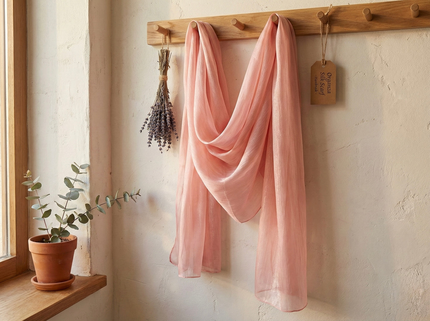 Peach Organza Silk Scarf – Lightweight Luxury for Festive & Party Wear