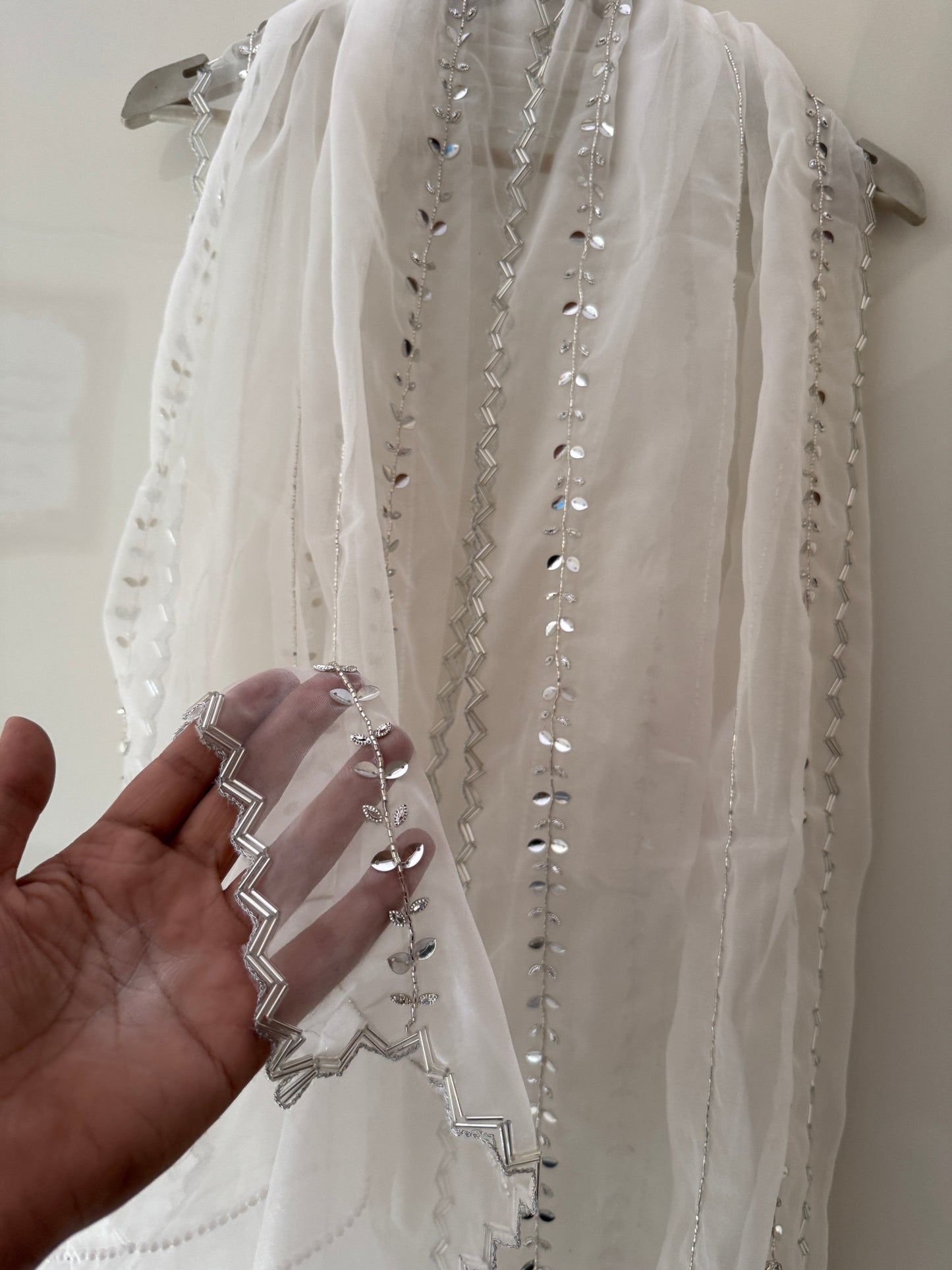 White Organza Hand-Embroidered Dupatta | Lightweight Bridal Scarf | Indian Ethnic Stole