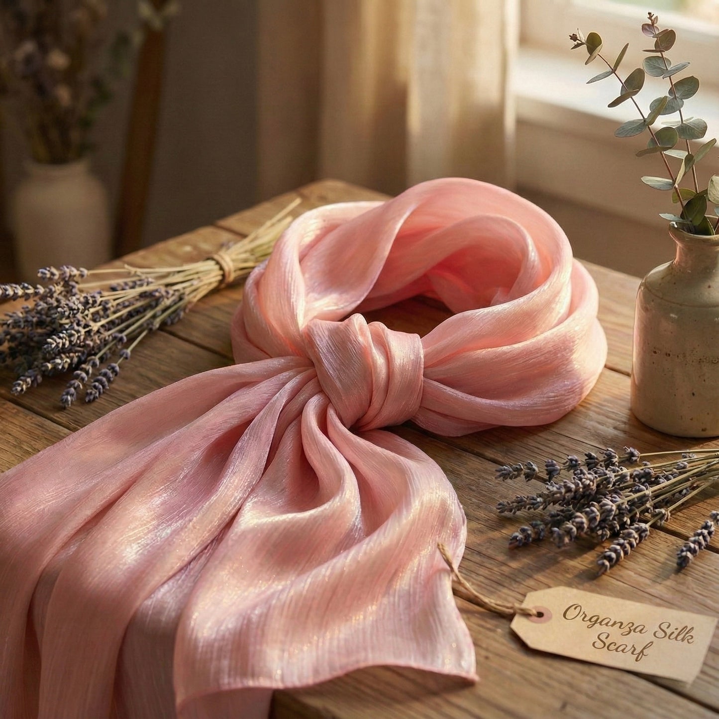 Peach Organza Silk Scarf – Lightweight Luxury for Festive & Party Wear