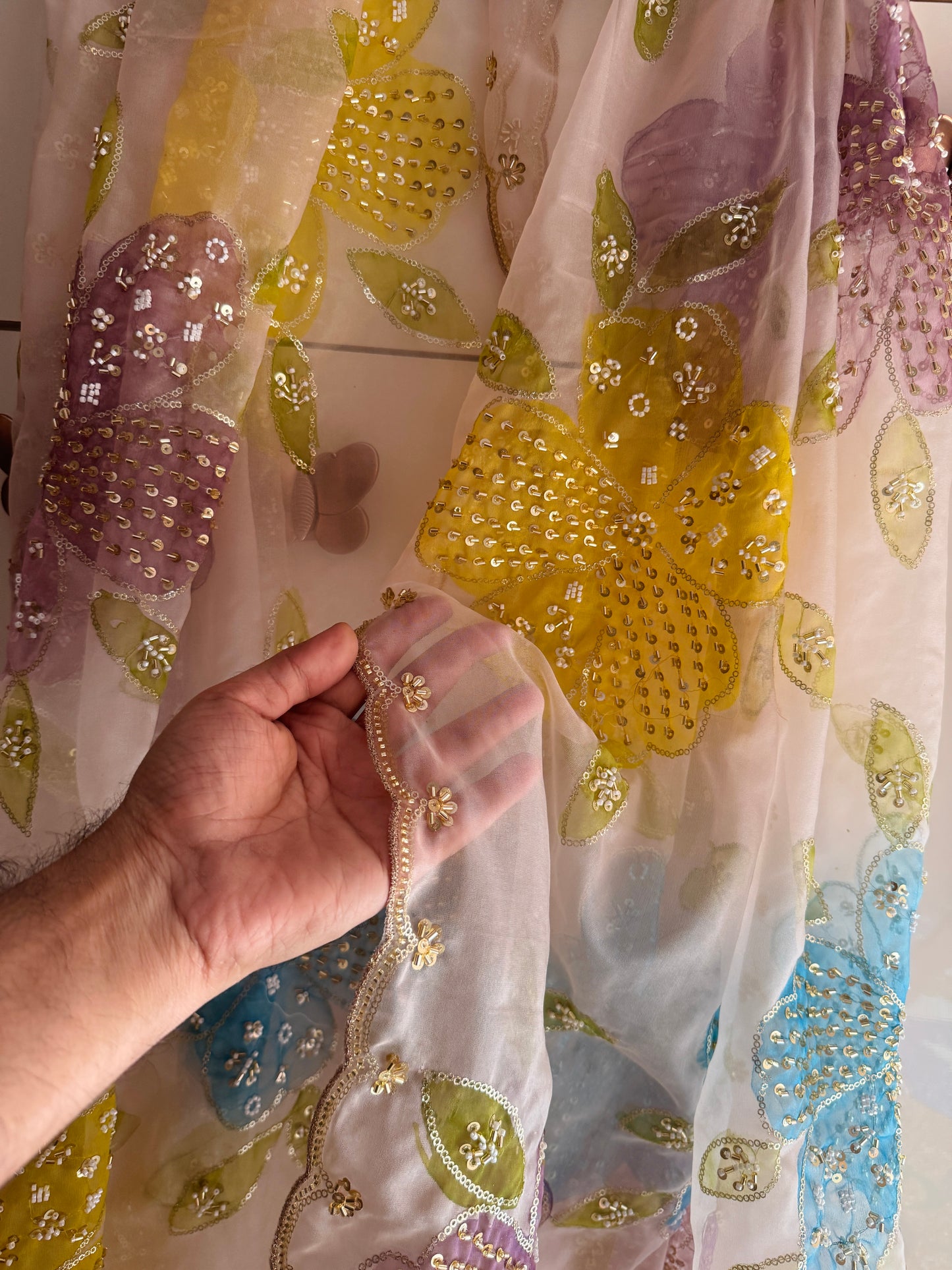 Pakistani Handpainted Organza Dupatta | Premium Soft Organza | Lightweight Partywear Dupatta