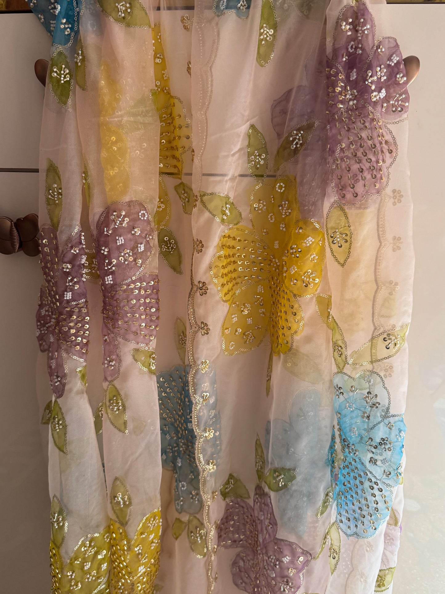 Pakistani Handpainted Organza Dupatta | Premium Soft Organza | Lightweight Partywear Dupatta