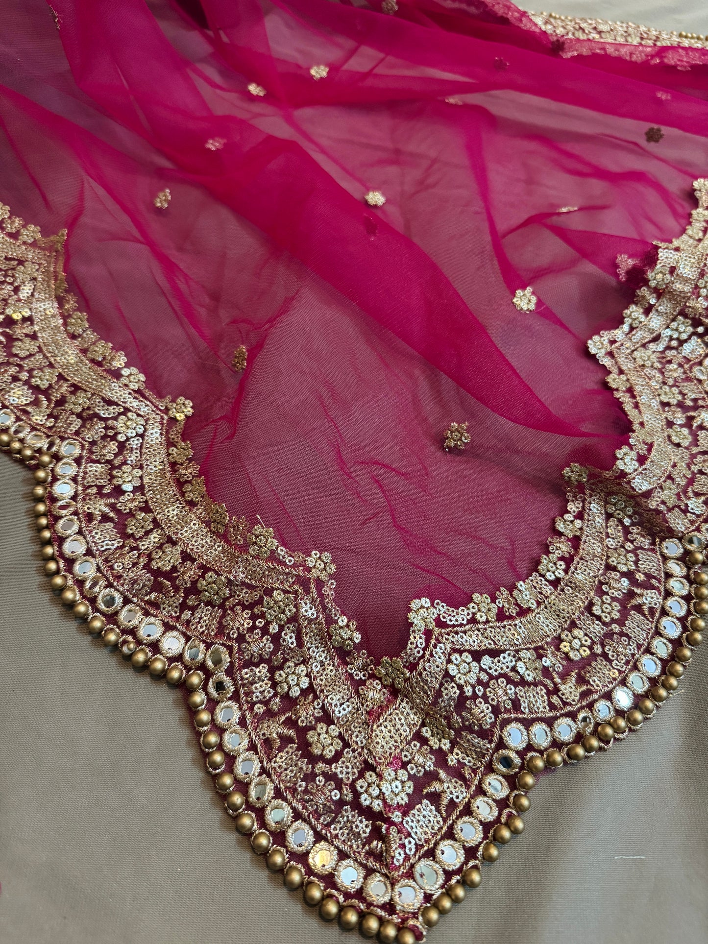 Pink Bridal Cutwork Dupatta with Zari & Mirror Work | Heavy Wedding Dupatta