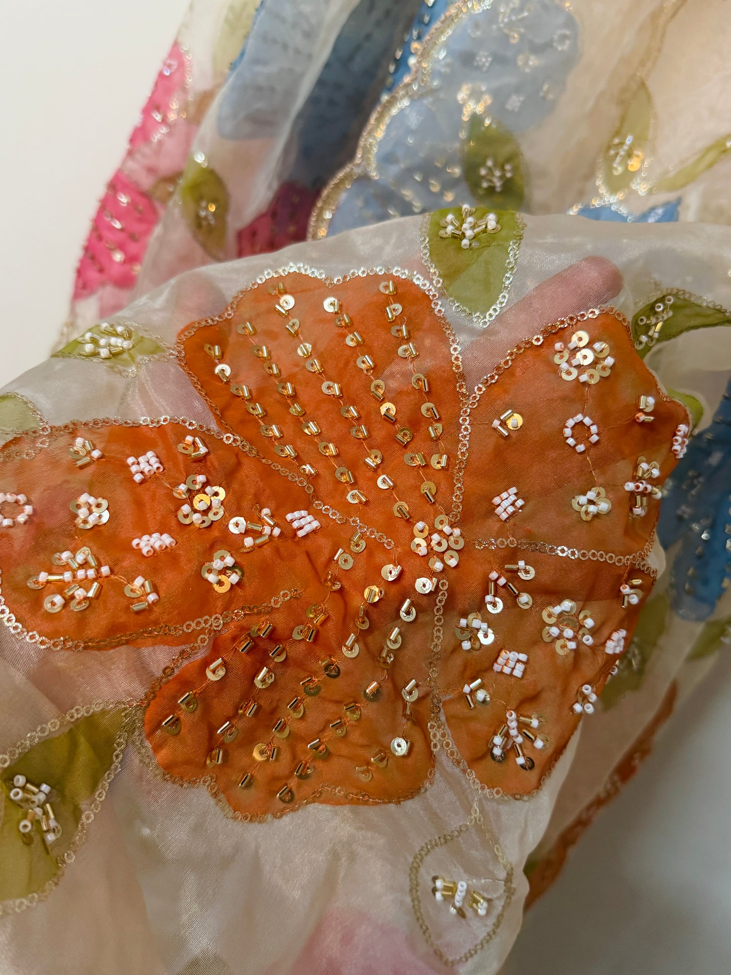 Hand-Painted Organza Dupatta – Designer Festive & Party Wear Dupatta