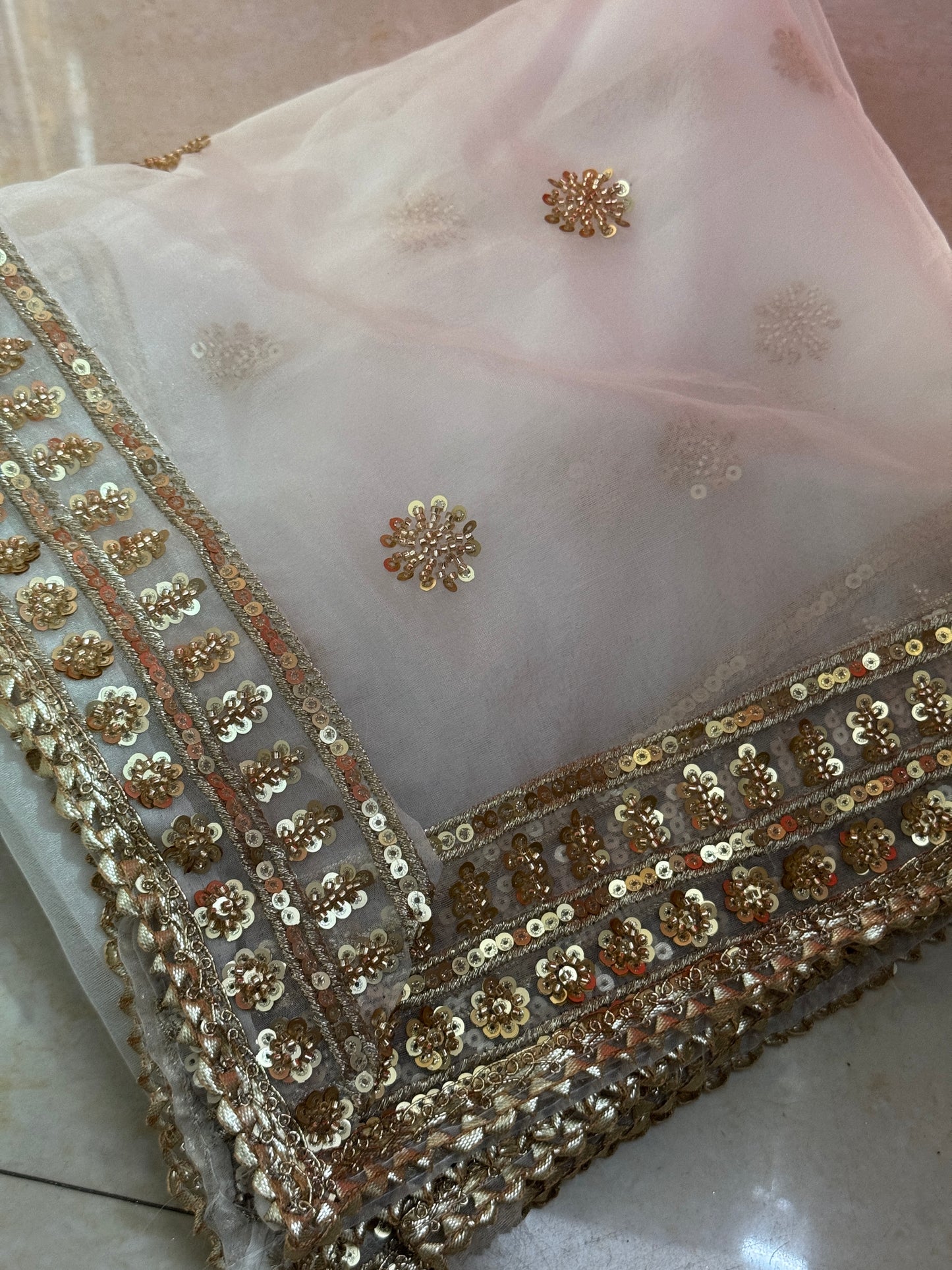 White Organza Bridal Dupatta with Elegant Beads Work – Wedding & Festive Wear