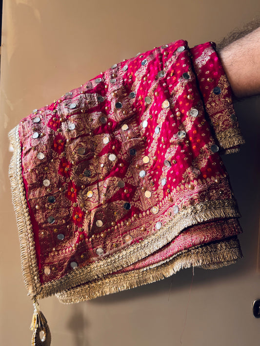 Pink Banarasi Georgette Dupatta with Mirror Work for Wedding & Festive Wear