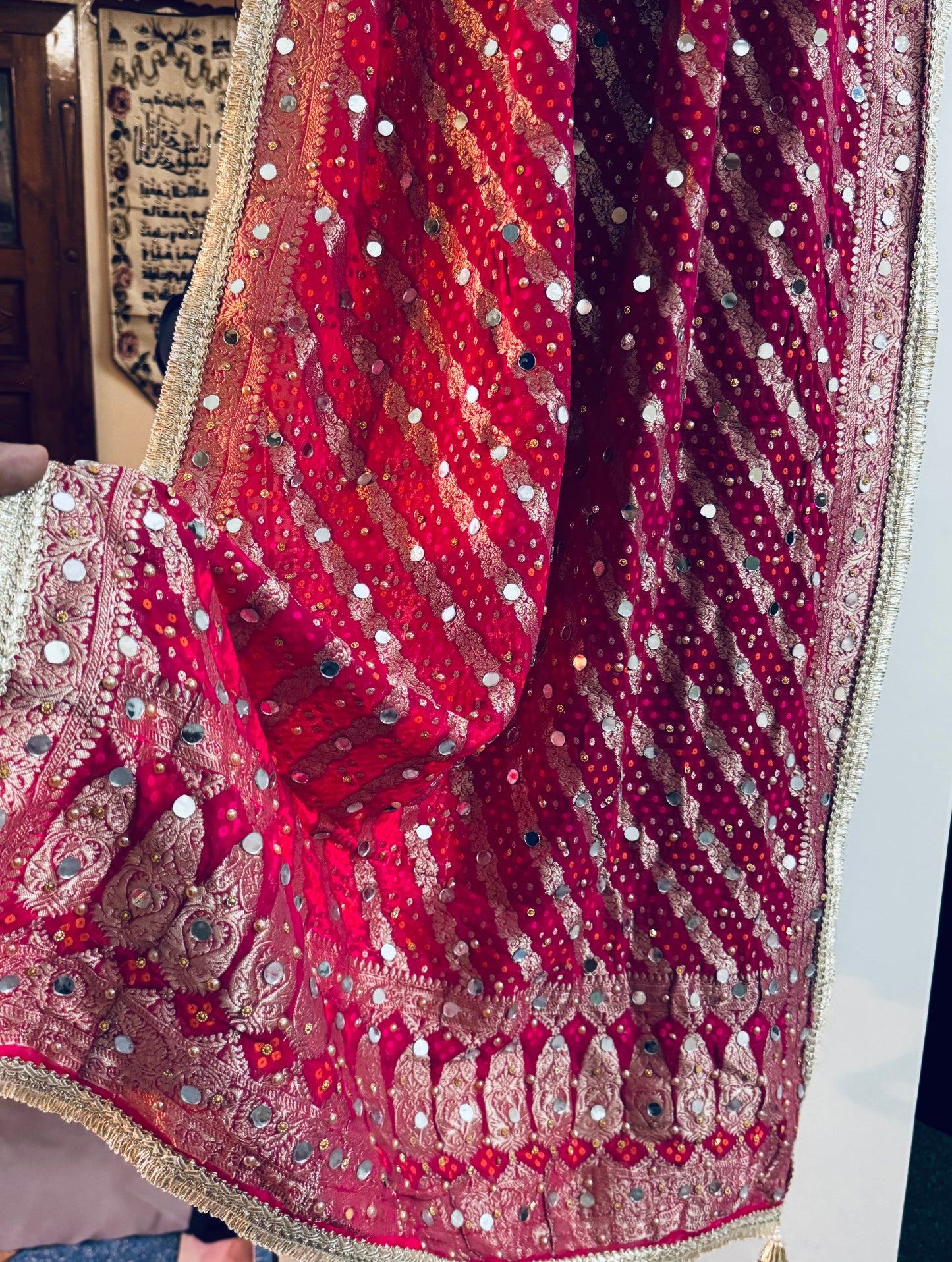 Pink Banarasi Georgette Dupatta with Mirror Work for Wedding & Festive Wear