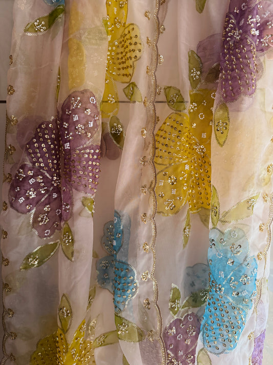 Pakistani Handpainted Organza Dupatta | Premium Soft Organza | Lightweight Partywear Dupatta