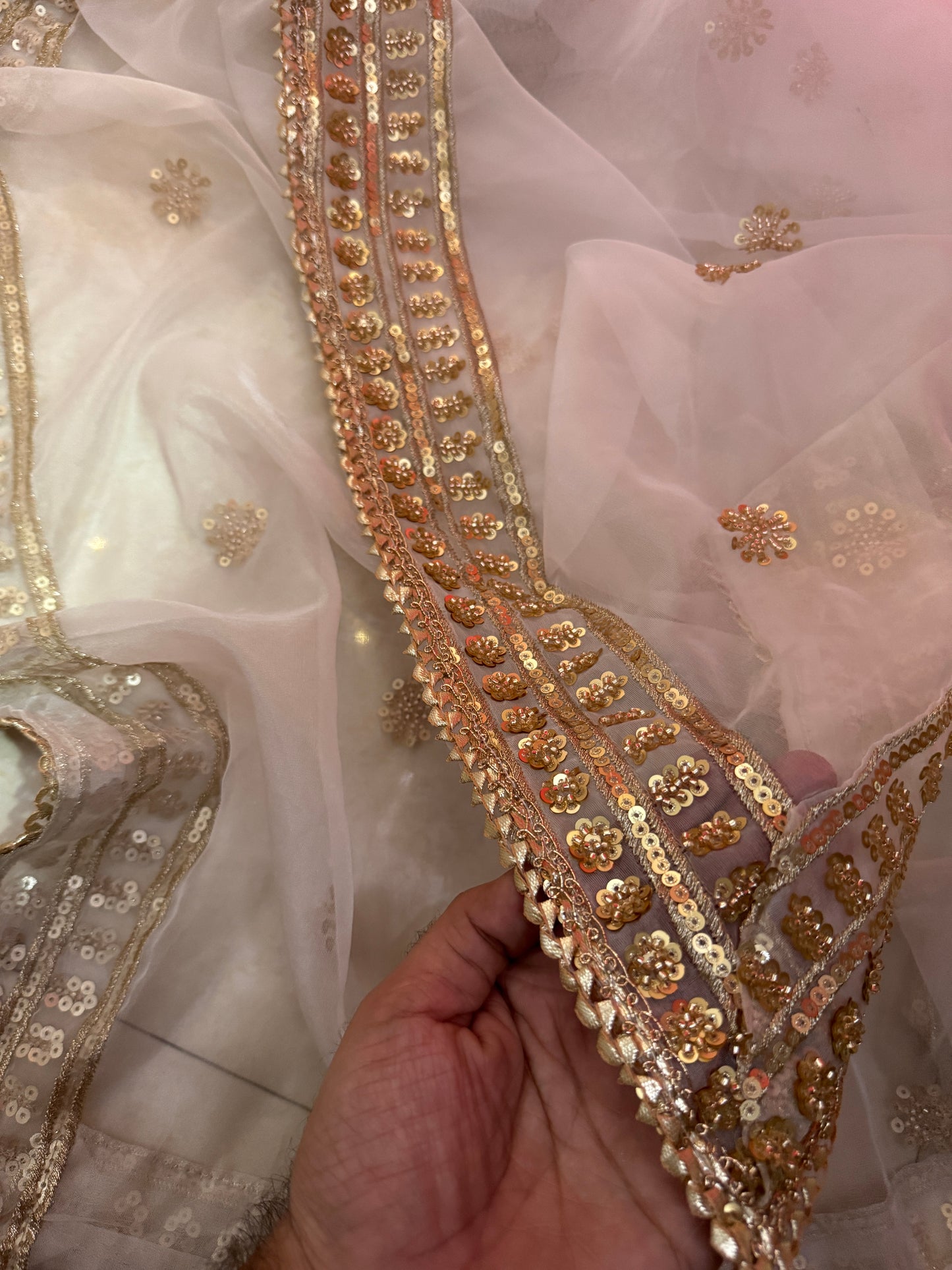 White Organza Bridal Dupatta with Elegant Beads Work – Wedding & Festive Wear