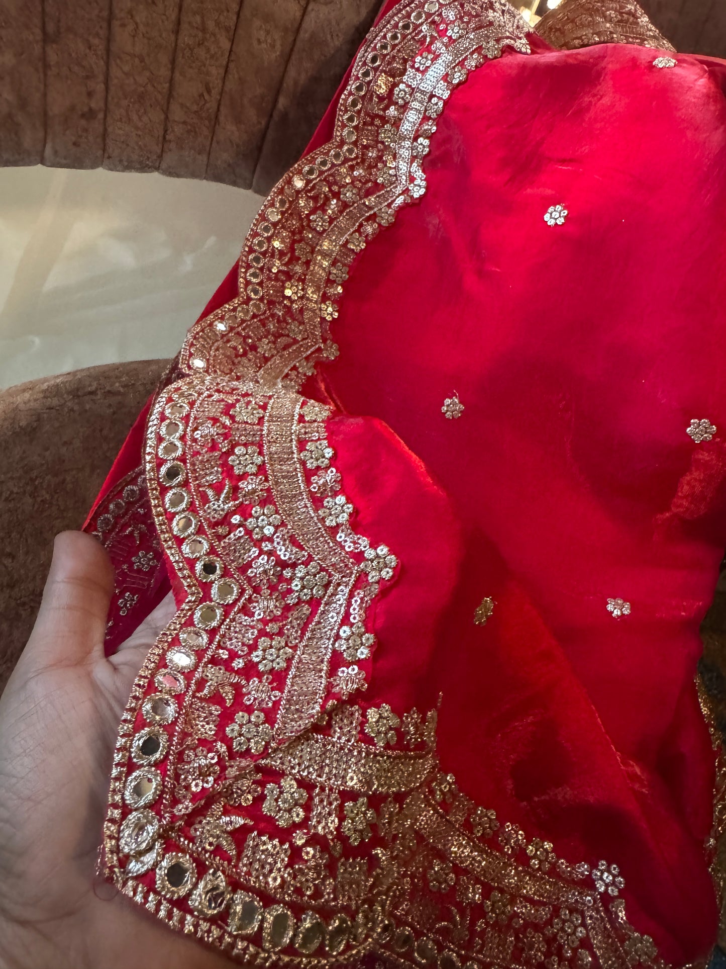 Pink Silky Cutwork Dupatta | Zari & Sequins Work | Designer Ethnic Dupatta