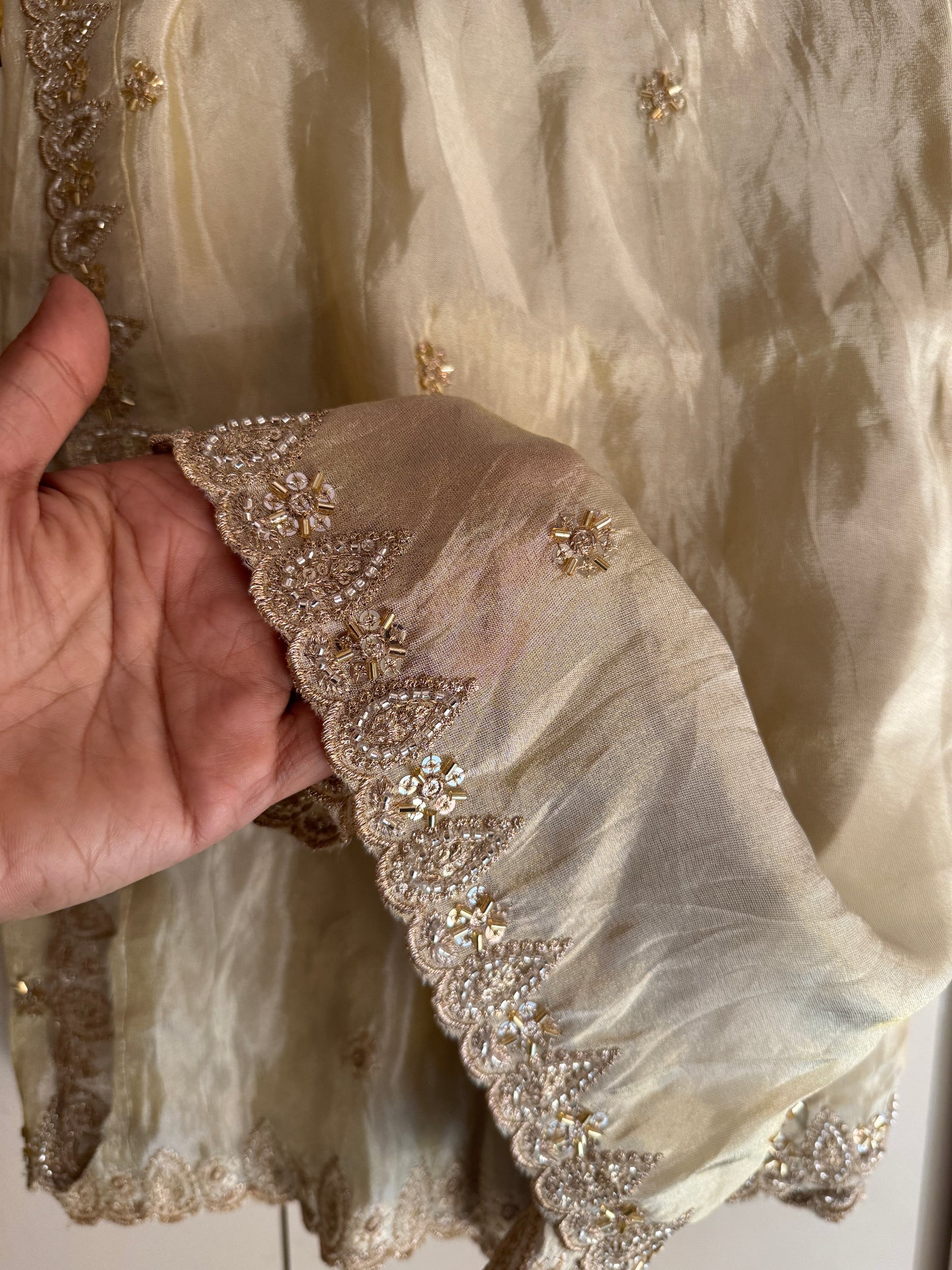 Premium Golden Tissue Dupatta with Beads & Sequins Work | Bridal Festive Wear