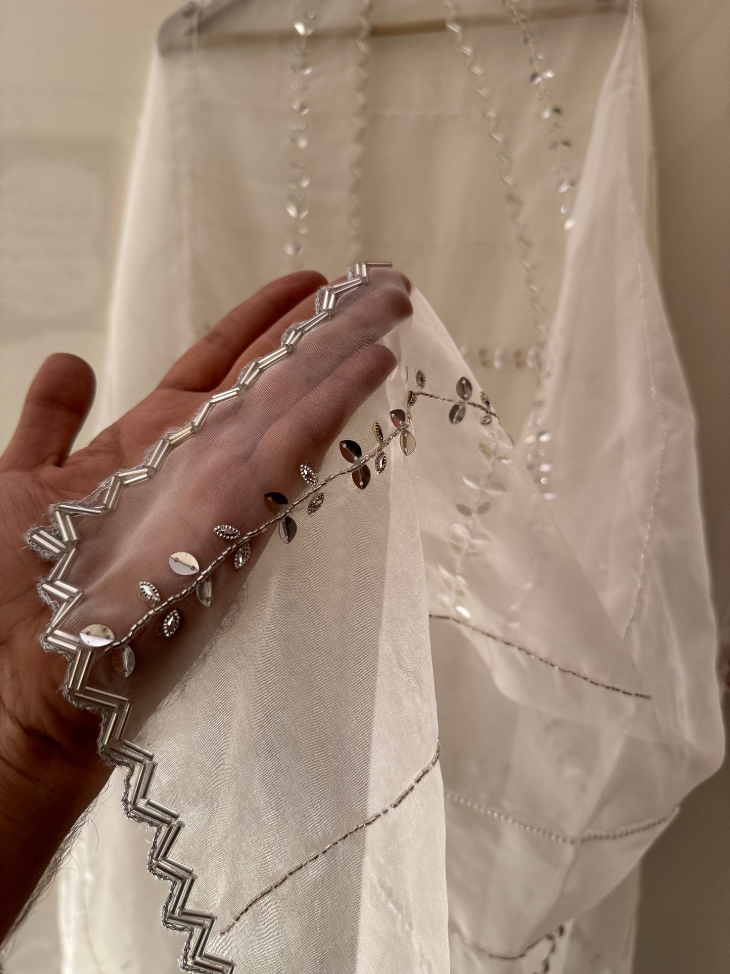 White Organza Hand-Embroidered Dupatta | Lightweight Bridal Scarf | Indian Ethnic Stole