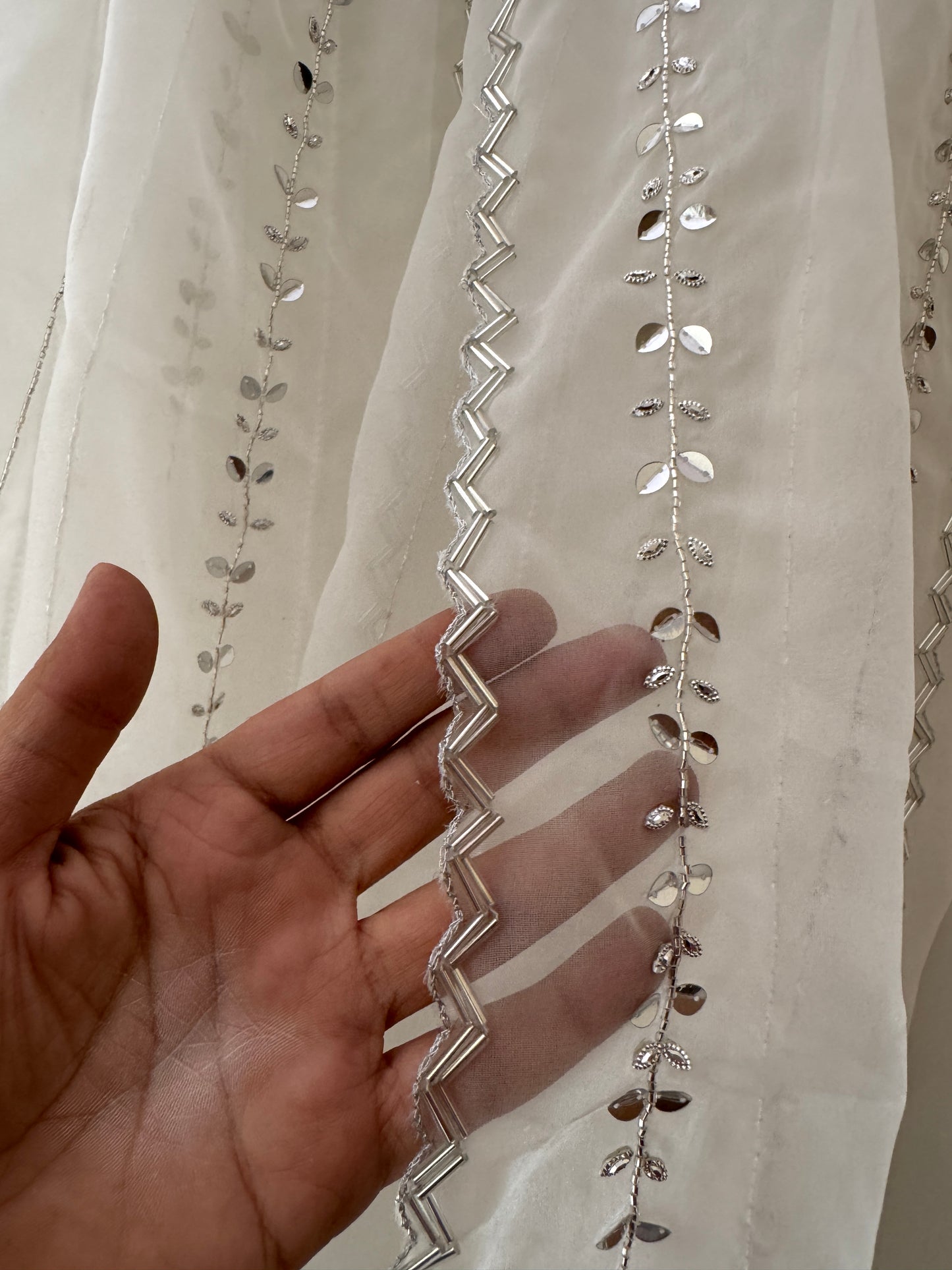 White Organza Hand-Embroidered Dupatta | Lightweight Bridal Scarf | Indian Ethnic Stole