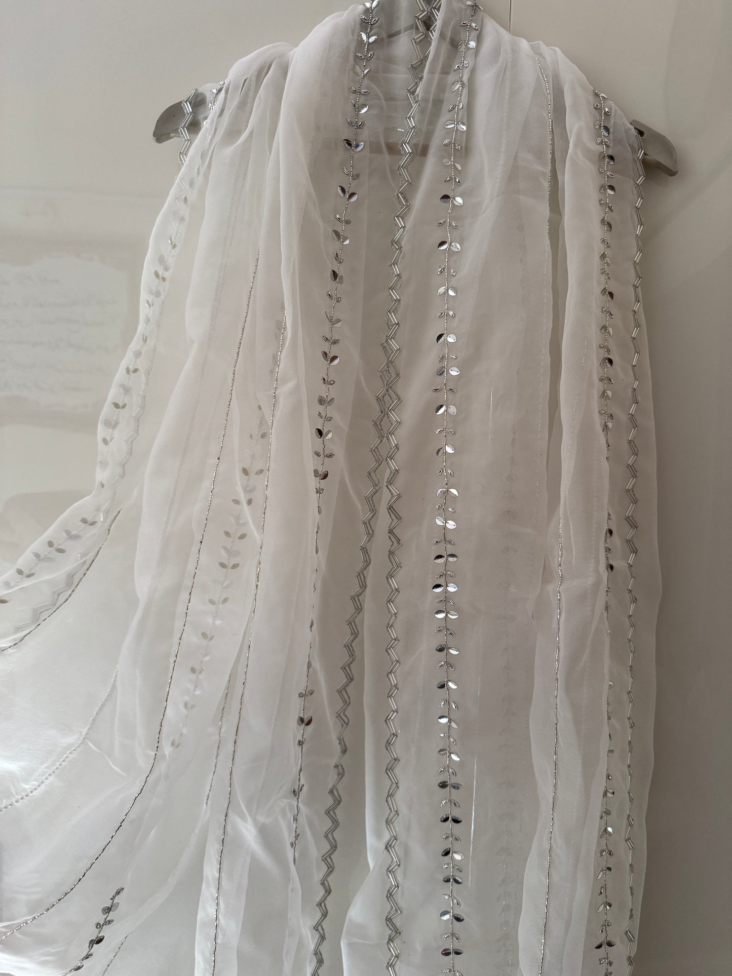 White Organza Hand-Embroidered Dupatta | Lightweight Bridal Scarf | Indian Ethnic Stole